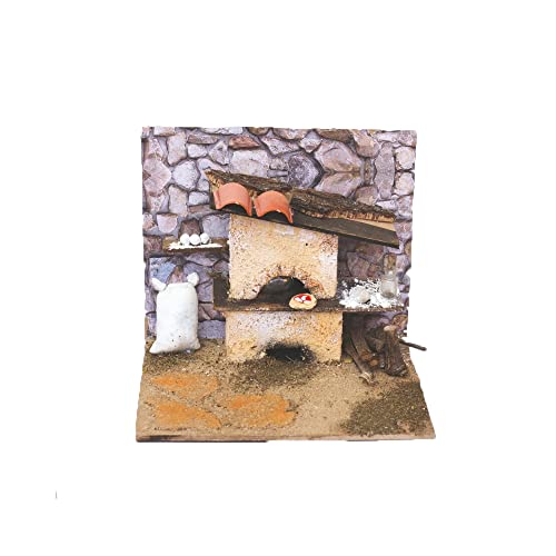 Aurora Store Scenario Forno per Presepe con Luce Fiamma in Mattoni Ambientazione Pizzeria accessori Paesaggio Presepio Napoletano Artigianale casolare 20 x 14 x h.18cm