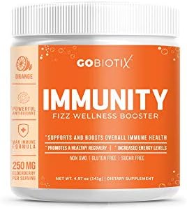 GOBIOTIX Immune Support Supplement - Immunity Defense Powder Wellness Booster - Immune Boost Vegan Superfood - Elderberry, Turmeric, Vitamin C Powder and B12 Supplement, Non-GMO, Sugar Free (Orange)
