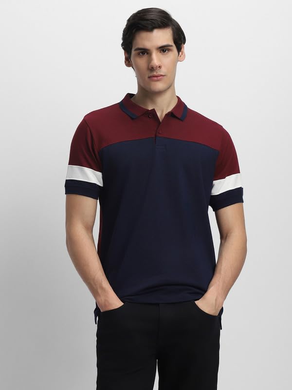 Image of Dennis Lingo Men's Navy Cotton Polo Neck Tshirt, Slim Fit Half Sleeve