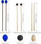 Drum Mallets Kit – 3 Pairs (Rubber, 5A, Marimba) with Drum sticks Bag, Percussion instrument Accessories for Steel Drum, Glockenspiel, Bass Drum, Cymbals, Xylophone Mallets for Beginners