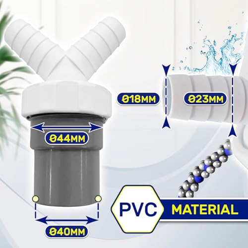 Geschirrspüler und Waschmaschine Abfluss Adapter Doppelanschluss Y mit Abgang für Rohr Ø40 mm und Eingang Ø18-23 mm - Garantie 10 Jahre - MONTERAL