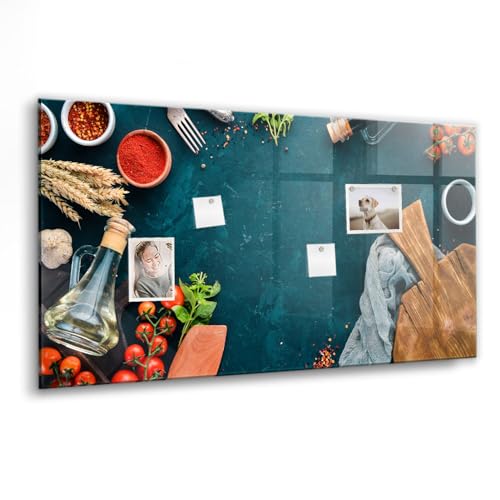 Tableau magnetique design en verre 120x60cm blanc pour ustensiles de cuisine et bureau