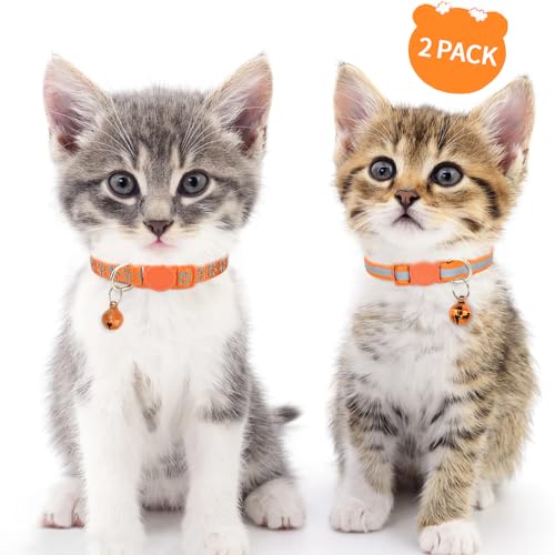 Image of Taglory 2 Pack Cat Collar with Bell, Breakaway Buckle and Reflective Strip | Adjustable 15-20 cm for 2-6 Months Cat, Quick Release Clip, Kitten and Adult Cats, Spare Collar Included, Indoor Outdoor Use