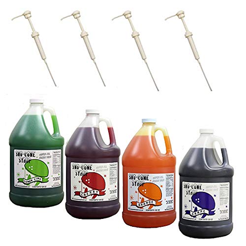 Snow Cone Syrup Gallons W/Pumps (Cherry-Grape-Lemon Lime-Orange)