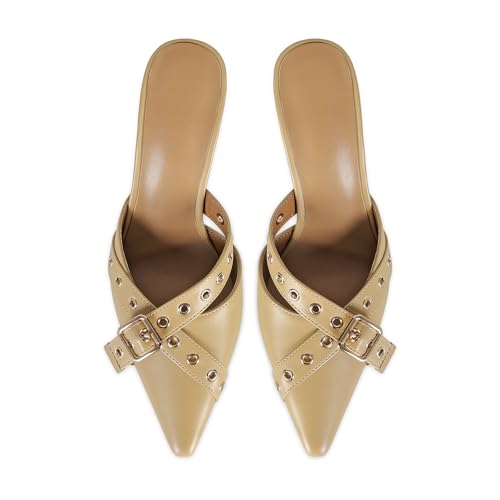 Image of Dsevht Black Kitten Heels for Women Pointed Closed Toe Dressy Bow Heel Vintage Heeled Mules Sexy Pointy Studded Slip on Stiletto Pump Shoes