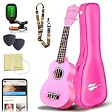 Everjoys Sopran Ukulele Set für Anfänger 21 Zoll Ukulele Starter Kit mit Kostenlose Online Kurse, Tasche, Tuner, Saiten, Pick, Kleine Hawaii Gitarre Natur