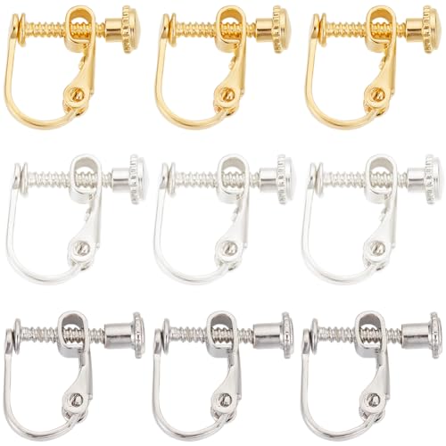 SUNNYCLUE 1 Box 30Pcs Screw Earring Clips Earrings Converter Brass Clip on Earring Backs Components Non Pierced Ears Gold Silver Clip Earring Findings for Jewelry Making Supplies DIY Crafts Women