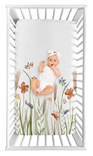 Image of Sweet Jojo Designs Fitted Baby Crib Sheets (Multicolor Boho Floral) for Girls, Infant Nursery, Toddler Room - Standard Size (Photo Op, Flower Garden, Bohemian, Farmhouse, Wildflower, Vintage, Chic)