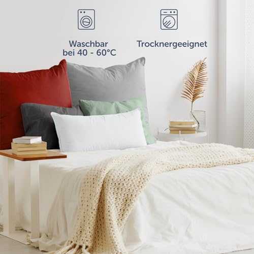 Blumtal Kissenbezug Seitenschläfer - 40 x 145cm, 2 Stück - Oeko-TEX zert. Seitenschläfer Kissenbezüge mit umgeschlagenem Rand extra weich & waschmaschinenfest - Kopfkissen - Bezug Kissen Grau