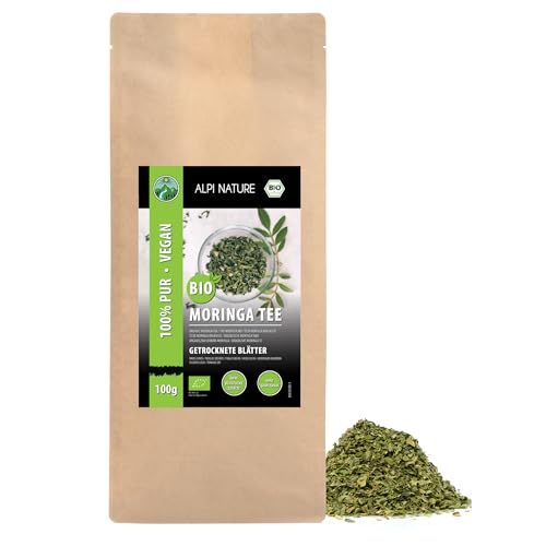 Moringa orgánica, hojas de moringa secas orgánicas, té de moringa de cultivo orgánico controlado, hojas de moringa orgánicas cortadas, 100% natural, sin aditivos (100 GR)