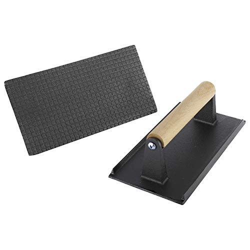 Yaesport Cast Iron Grill Weight/Bacon Press with Wooden Handle, 8 x 4-Inch Grill Press for Bacon, Paninis, Sandwiches and Vegetables, Set of 2