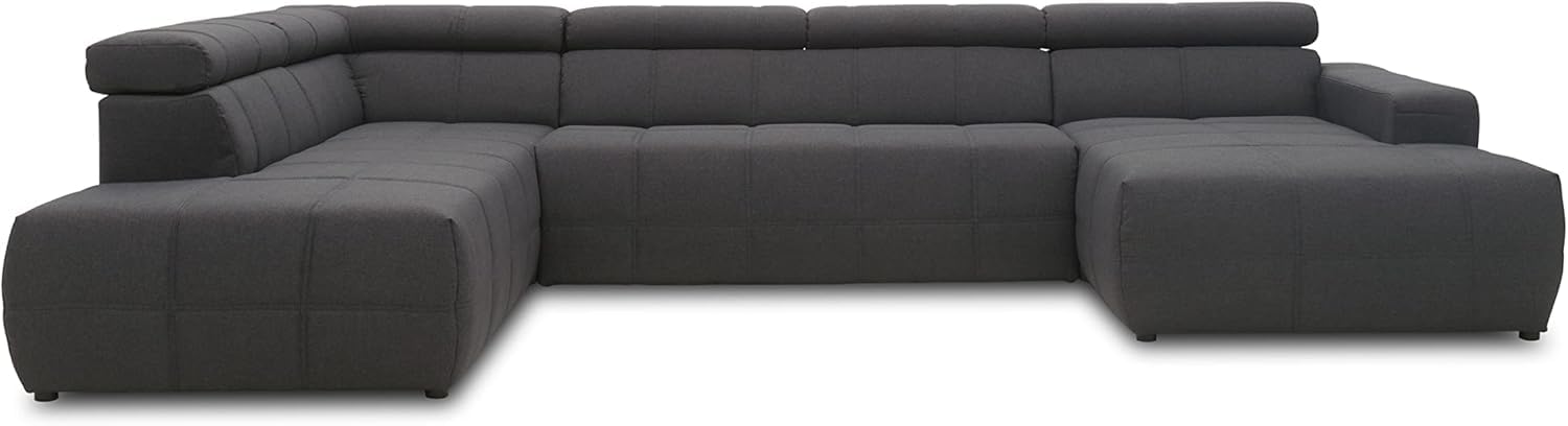 DOMO. collection Divano Brandon, paesaggio con schienale a forma di U, angolo imbottito, 359 x 228 x 80 cm (larghezza x profondità x altezza), grigio scuro