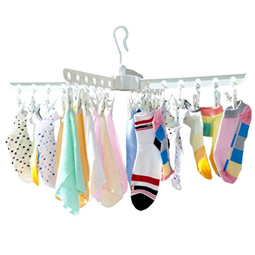 Hershii Séchoir à linge pliable en plastique avec 24 pinces à linge pour suspendre chaussettes, sous-vêtements, gants, couches, serviettes de salive pour bébé Ivoire Cover