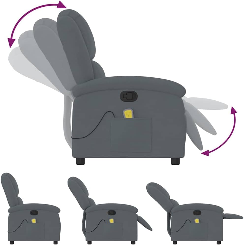 vidaXL Massage Recliner Chair, Adjustable Reclining Armchair for Elderly, Wingback Recliner for Home Theater Cinema, Modern Style, Dark Gray Velvet