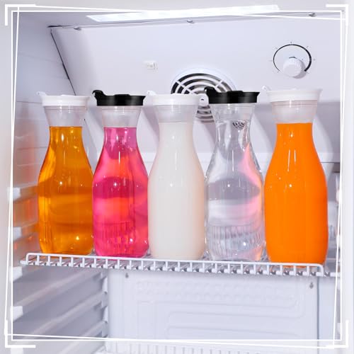 Gejoy 24 Pcs Plastic Water Carafe with Lids 32 oz Clear Juice Pitchers for Mimosa Bar Drinks Milk Iced Tea Beverage Containers for Home Restaurant School Fridge, Not Dishwasher Safe (White,Black Cap) by Gejoy - Image 4