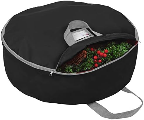 Primode Christmas Wreath Storage Bag 24"- Garland Wreaths Container with Handles - Durable 600D Oxford Polyester Material Holiday Wreaths Storage Holder 24” (Black)