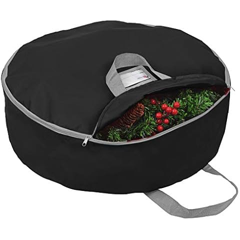 Primode Wreath Storage Bag 30"- Garland Wreaths Container with Handles - Durable 600D Oxford Polyester Material Xmas Holiday Wreaths Storage Holder 30” (Black) Cover
