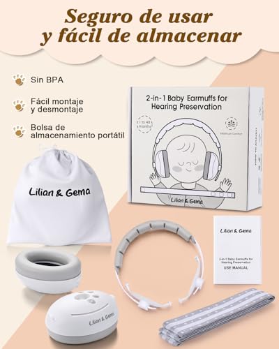 Miniatura 8 de Lilian Gema 2 En 1 Cascos Bebe Antiruido-Protectores Auditivos Para Bebés,Diadema Ajustable, Antideslizante Y Sin Presión.Protección Auditiva Ideal Para Bebés De Hasta 48 Meses De Edad