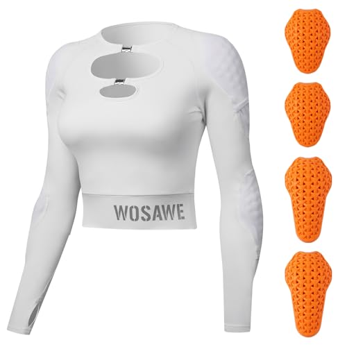 WOSAWE Womens Motorcycle Cropped Jacket Summer Padded Motorbike Shirt Slim Fit Athletic Tops Scooter Riding Gear White XL