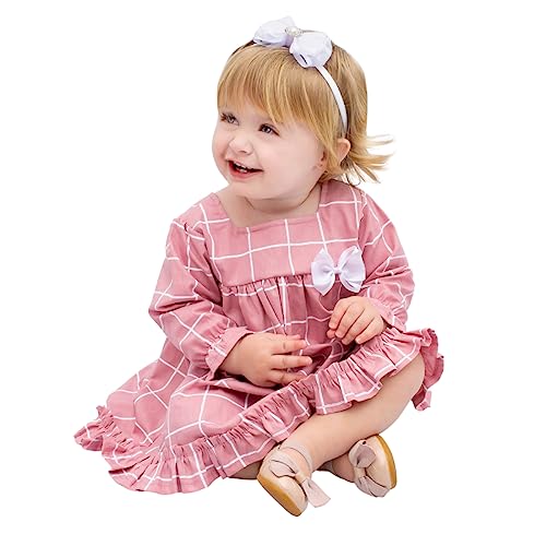 Roupa de Bebê Menina Manga Longa Xadrez Rose com Tiara 100% Algodão Mundo Nina Larissa Tamanhos:M (4