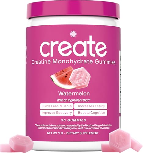 Create Creatine Monohydrate Gummies for Men & Women, Boost Focus, Strength, and Endurance, Anti-Melting Formula, Vegan, Gluten-Free, Non-GMO, 1.5g of Creatine per Gummy (Watermelon)