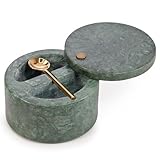 EHC Salt & Pepper Holder, Spice & Herbs Container, Marble Pinch Pot with Swivel Magnetic Lid and Serving Spoon, Salt Celler for Dining Table, Spice Storage Bowl with Compartment, Spice Bath, Green