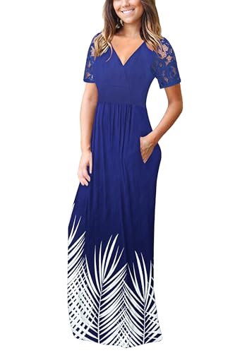 Image of AUSELILY Maxi Dresses for Women 2026 Lace Short Sleeve V Neck Wrap Long Dress with Pockets