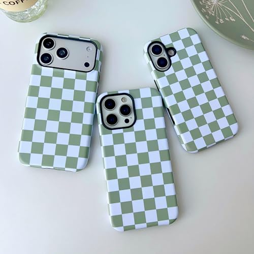 Coque iPhone 14 damier vert clair compatible MagSafe - 4