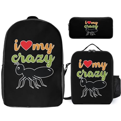 I Love My Crazy Aunt Classic Backpack Lunch Bag Pencil Case 3 Piece Set Travel Daypack