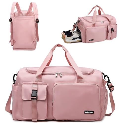 flintronic Sporttasche Damen Herren 42L Reisetasche mit Schuhfach Nassfach Faltbare Reisetasche Weekender Sporttasche Schwimmtasche FitnesstascheTrainingstasche für Reisen, Fitness, Sport (Rosa)