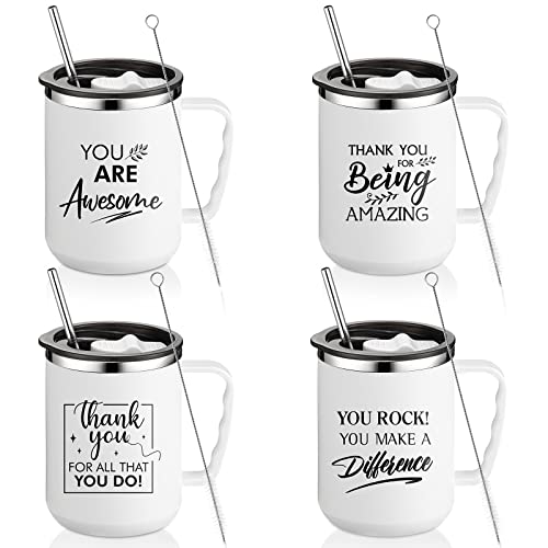 Sumind 4 Pcs 17 Oz Coffee Mug Thank You Gifts For Women Stainless Steel Tumblers Mug With Lid Handle Insulated Mug Graduation Appreciation Funny Travel Tumbler For Teacher Men Coworker Mom (White) #TOP23