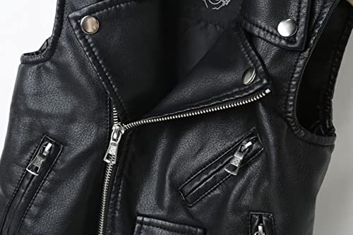 LUCKFACE Faux leather Motorcycle Dress Casual Boys Joker Vest (Black), (5/6y) - Image 4