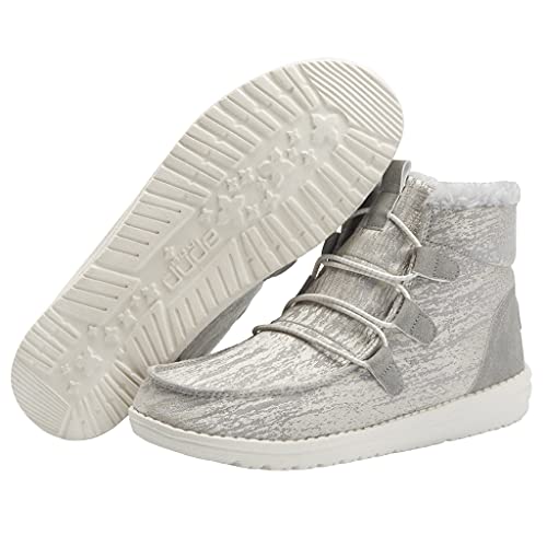 HEYDUDE Hey Dude Women's Lea Fur Grey Size 9 | Women’s Shoes | Women’s Lace Up Boots | Comfortable & Light-Weight