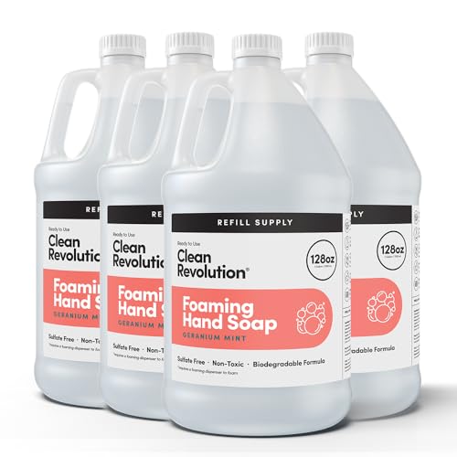 Image of Clean Revolution Foaming Hand Soap Refill with Real Essential Oils, Moisturizing Sulfate-Free Hand Soap, Ready-to-Use Foam Soap Refill for Kitchen & Bathroom (Geranium Mint) 128 Fl Oz, 4 Pack