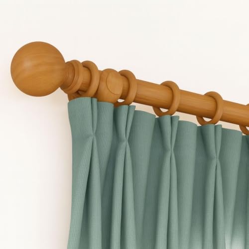 Image of FAHD Traders Beechwood Wooden Curtain Pole | Fixed-Length Beech Wood Rod with Rings, Brackets & Finials | Ideal for Eyelet Curtains | Four Size Options (120–300 cm) (180 cm Fixed Length)