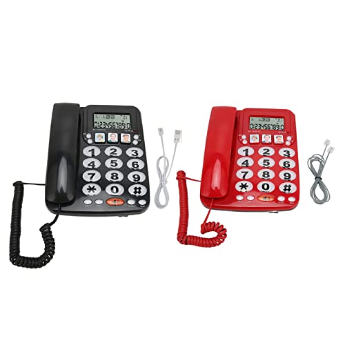 Telefone com botão grande para idosos, telefone com fio e cabo de telefone, interface dupla amplific