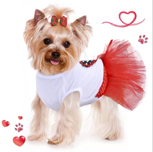 Dog Dress Cute Pet Puppy Clothes Hloiday Dog Outfit Doggie Cat Red Heart Sundress Costumes for Small Dogs Girl (Medium… - Image 3