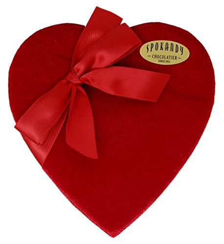Spokandy Chocolatier Assorted Chocolates in Red Velvet Heart Box with Bow (7 oz)