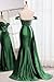 homdor Off Shoulder Satin Prom Dresses Long 2026 Beaded Formal Dresses Pleated Evening Party Gown with Slit Tail-Size Silver 12