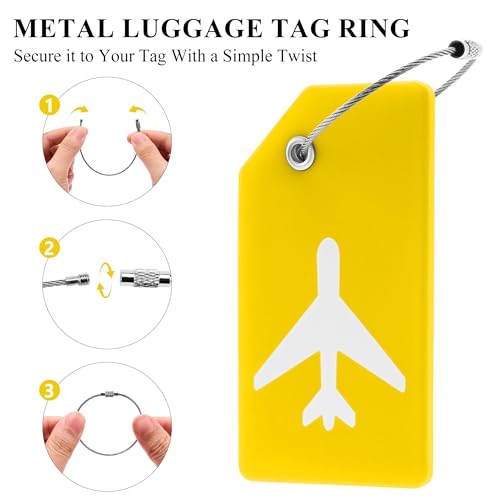 Image of Silicone Luggage Tag for Suitcases with Stainless Loop, TSA Approved, Privacy Protection Travel Essentials Bag Tags by Gostwo, Yellow, 3.6*2*0.25 inches