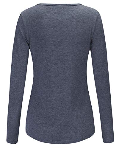 OUGES Womens Long Sleeve V-Neck Button Causal Tops Blouse T Shirt(Blue Purple,M)