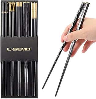 5 Pairs Chopsticks Reusable Fiberglass Dishwasher Safe, 9.6 inch/24.3cm Matte Non-Slip Family/ Hotel/ Restaurant Chop Sticks, Chinese Style Japanese Korean Gift Chop Sticks- Gold