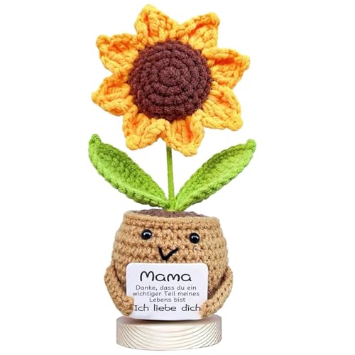 ZJZG Pocket Hug Glückliches Sonnenblume,Geschenke für Mama,Kreative Strickwolle Sonnenblume Puppe,Geburtstagsgeschenk für Mama,Beste Mama Geschenk,Mutmacher Geschenke