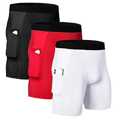 Image of Men's Athletic Compression Shorts with Pockets Running Workout Active Underwear