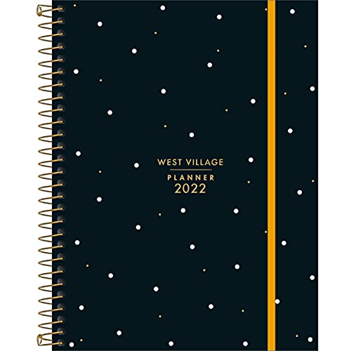Planner Espiral 17,7 x 24 cm West Village 2022 - Estampa Fundo preto com poá - Tilibra