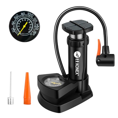 Konex Portable High-Pressure Foot Air Pump with Built-in Pressure Gauge & Non-Slip Pedals | Ideal for Bicycles, Footballs, Basketballs & Swimming Rings (Black)