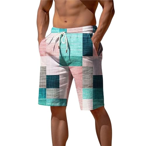 Mens Linen Pants Summer Hawaiian Pants for Men Drawstring Casual Shorts Printed Elastic Waist Beach Yoga Pant