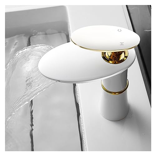 Grifo de lavabo con salida de cascada monomando en elegante cobre blanco 2