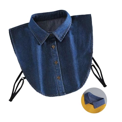 EQLEF Camicia Staccabile Falso Collare Azzurro Denim Mezza Camicia Punta per Ragazze e Donne