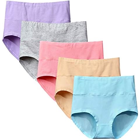 Anntry Women's Soft Cotton Briefs Underwear Breathable Solid Color High Waist Full Coverage Ladies Panties Multipack (XXL, 5colors) Cover